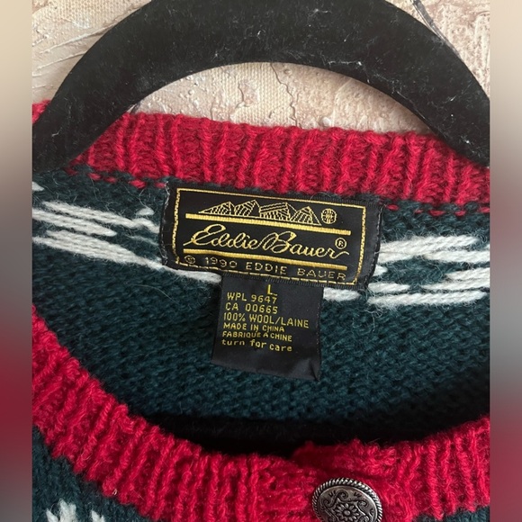 Vintage Eddie Bauer Wool Sweater Cardigan 1990 Christmas Womens Large - Picture 4 of 9